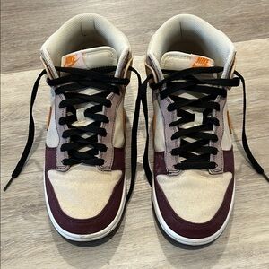 Nike Men's Burgundy and Cream High-Top Sneakers